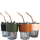 Copo De Vidro Com Canudo E Tampa Hermética 380ml Coldre Couro Moderno