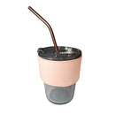 Copo De Vidro Com Canudo E Tampa Hermética 380ml Coldre Couro Moderno