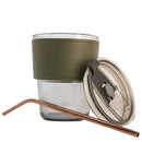 Copo De Vidro Com Canudo E Tampa Hermética 380ml Coldre Couro Moderno